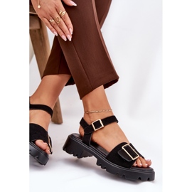 Sandalias para mujeres de gamuza ecológica con abrazadera negra negro 6