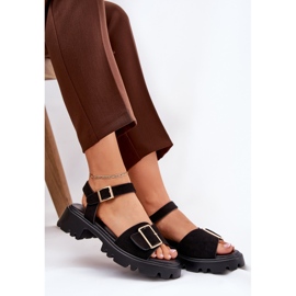 Sandalias para mujeres de gamuza ecológica con abrazadera negra negro 7