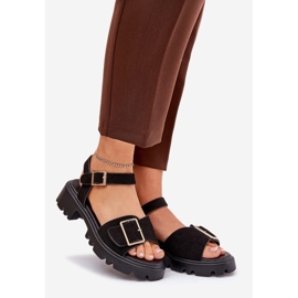 Sandalias para mujeres de gamuza ecológica con abrazadera negra negro 1