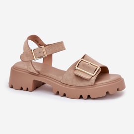 Sandalias para mujeres de ante Eco con una hebilla beige 4