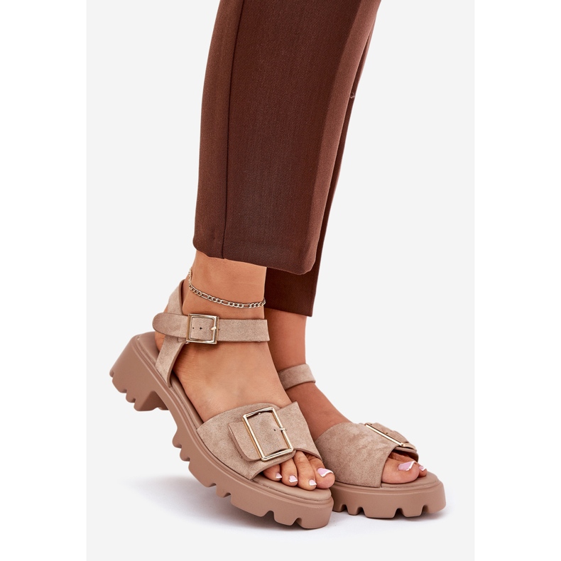 Sandalias para mujeres de ante Eco con una hebilla beige 1