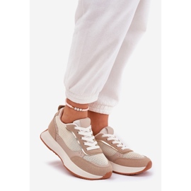 Zapatos deportivos femeninos con una malla en la plataforma de color caqui beige 1