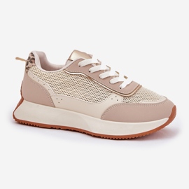 Zapatos deportivos femeninos con una malla en la plataforma beige 4