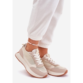 Zapatos deportivos femeninos con una malla en la plataforma beige 1 Zapatos deportivos femeninos con una malla en la plataforma beige 1