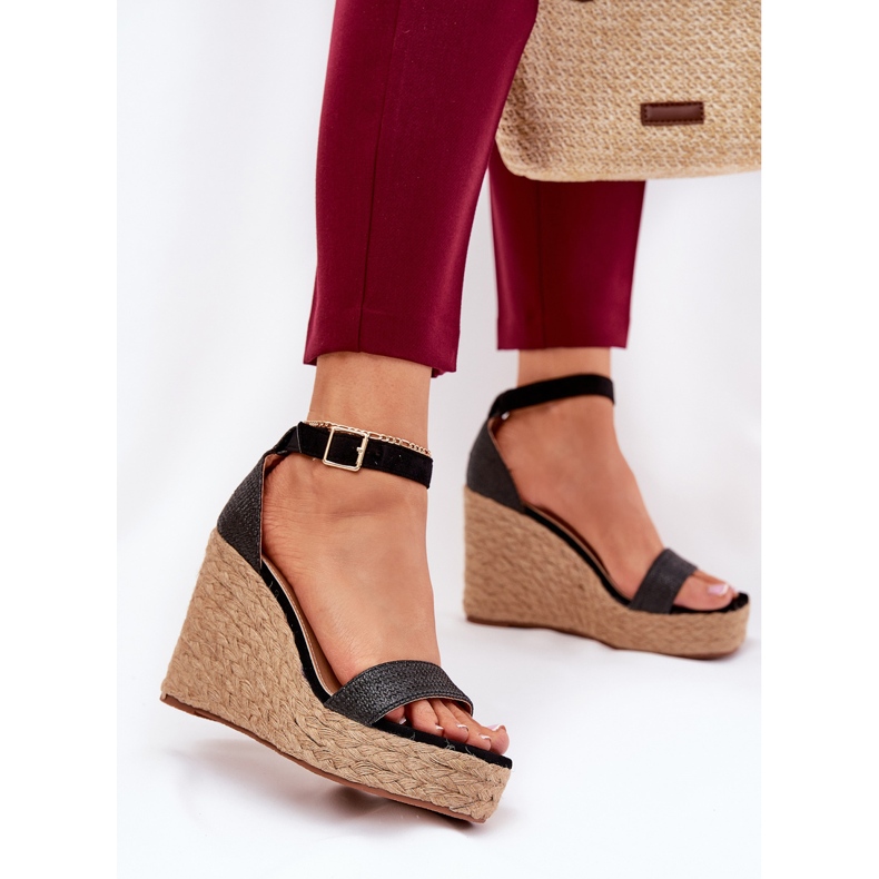 Sandalias para mujeres para cuña con trenza negra negro 2