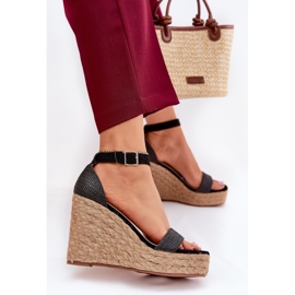 Sandalias para mujeres para cuña con trenza negra negro 6