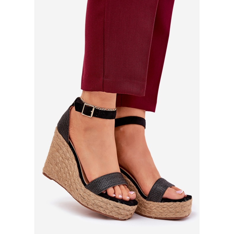 Sandalias para mujeres para cuña con trenza negra negro 1