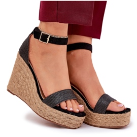 Sandalias para mujeres para cuña con trenza negra negro 8