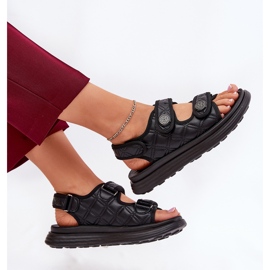 Sandalias para mujeres con detalles decorativos de velcro negro 6