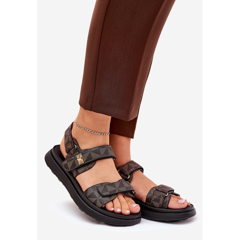 Sandalias de material para mujeres en la plataforma Black and Brown marrón 1