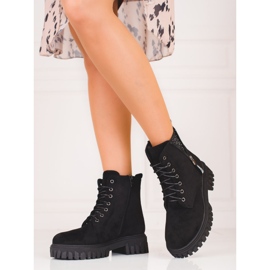 Botines de mujer con cordones y parte superior decorativa negro 2