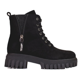 Botines de mujer con cordones y parte superior decorativa negro 3