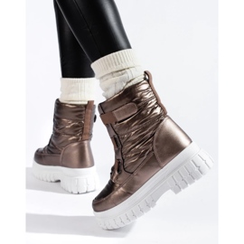 Botas de nieve de mujer marrones con velcro. marrón 4