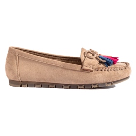 Mocasines boho en ante beige claro con borlas de Shelovet 4