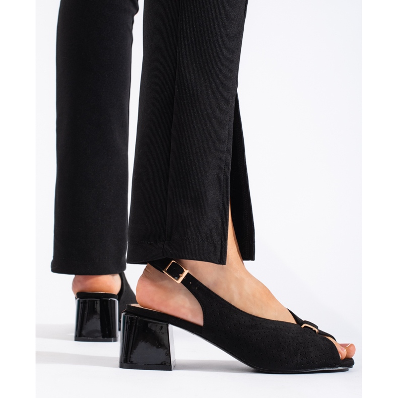 Goodin Elegantes sandalias negras de tacón negro 2