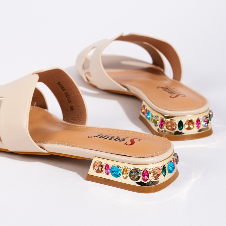 Chanclas planas de mujer beige 2