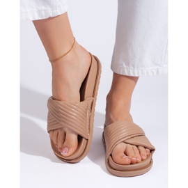 Chanclas planas mujer marrones beige 2