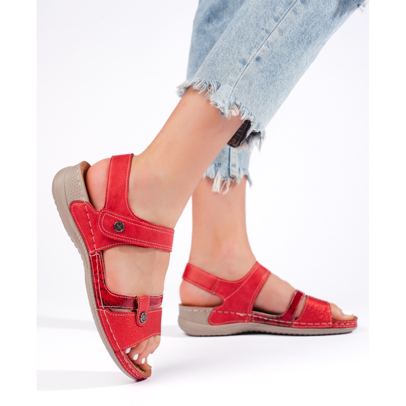 Sandalias cómodas de mujer rojas. rojo 2