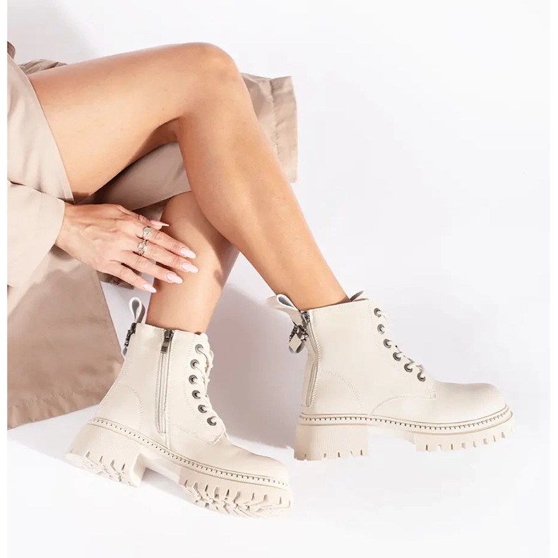 Botines mujer piel beige con cordones 1 Botines mujer piel beige con cordones 1
