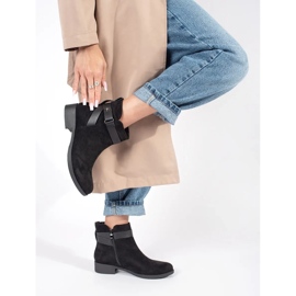 Botines de mujer de ante negro con tira decorativa 1