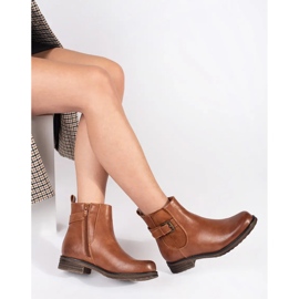 Botines de mujer marrones con hebilla y tacón bajo marrón 2