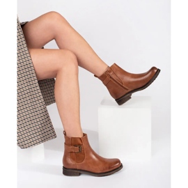Botines de mujer marrones con hebilla y tacón bajo marrón 4