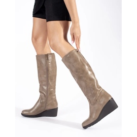 Botas cuña mujer beige 2