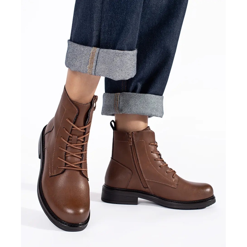 Botines de mujer con cordones en piel marrón Sergio Leone 1