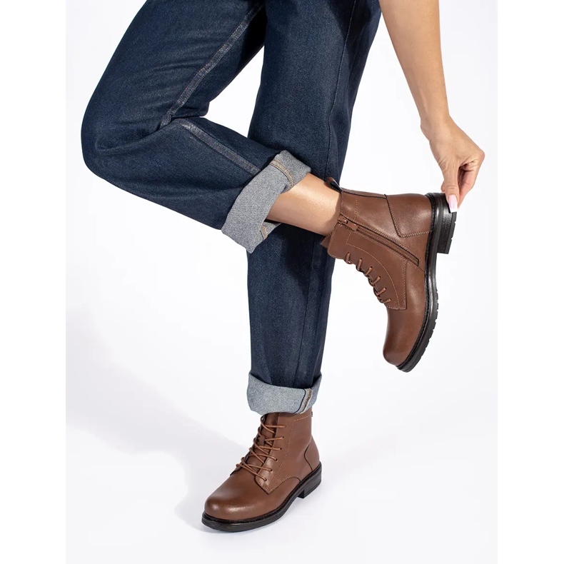 Botines de mujer con cordones en piel marrón Sergio Leone 2