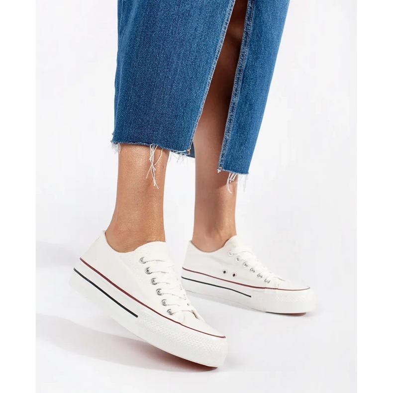 Seastar Zapatillas de mujer clásicas blancas con cordones y plataforma. blanco 1