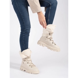 Seastar Botas de nieve de mujer con cordones beige y pelo en la plataforma 3