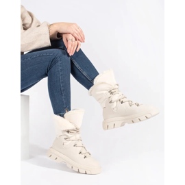 Seastar Botas de nieve de mujer con cordones beige y pelo en la plataforma 4