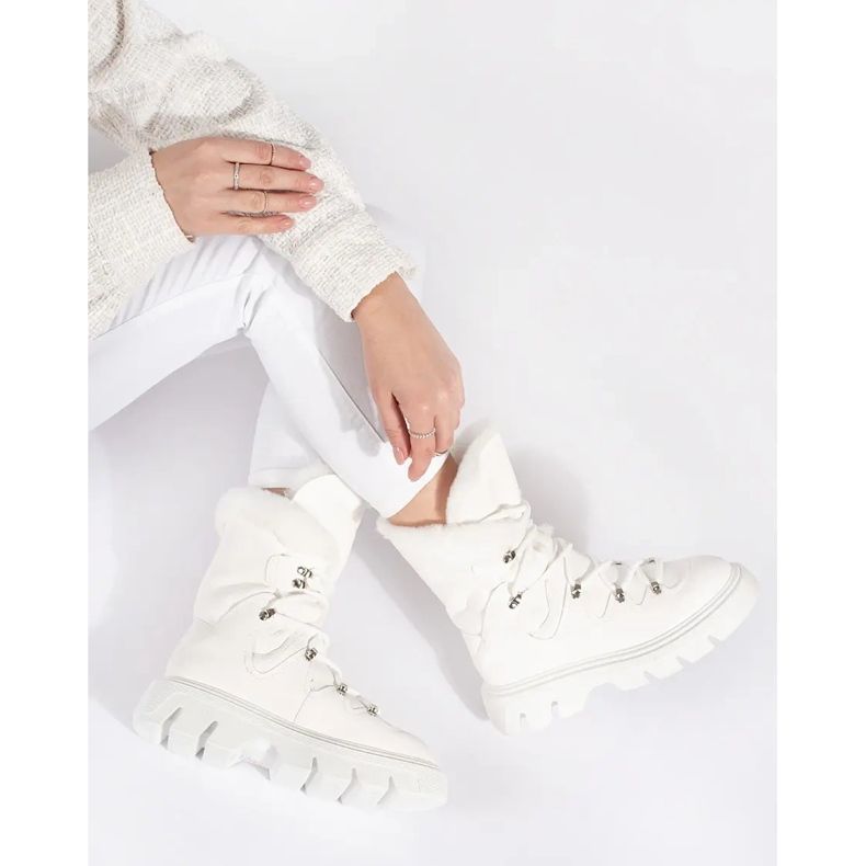 Seastar Botas de nieve de mujer blancas con cordones y pelo en la plataforma blanco 2