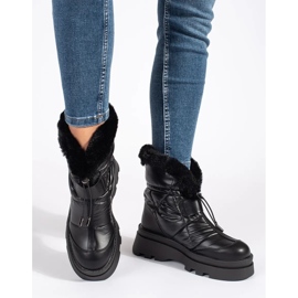 Seastar Botas de nieve de mujer negras con pelo negro en la plataforma. 1