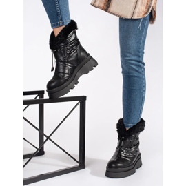 Seastar Botas de nieve de mujer negras con pelo negro en la plataforma. 2
