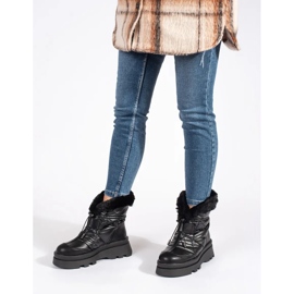 Seastar Botas de nieve de mujer negras con pelo negro en la plataforma. 4