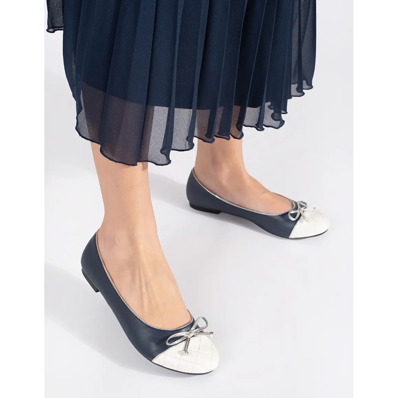 Goodin Bailarinas de mujer azul marino con lazo plateado 1 Goodin Bailarinas de mujer azul marino con lazo plateado 1