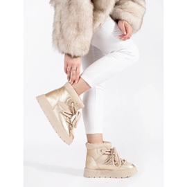 Botas de nieve de mujer beige claro con cordones y suela gruesa 1 Botas de nieve de mujer beige claro con cordones y suela gruesa 1