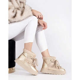 Botas de nieve de mujer beige claro con cordones y suela gruesa 4