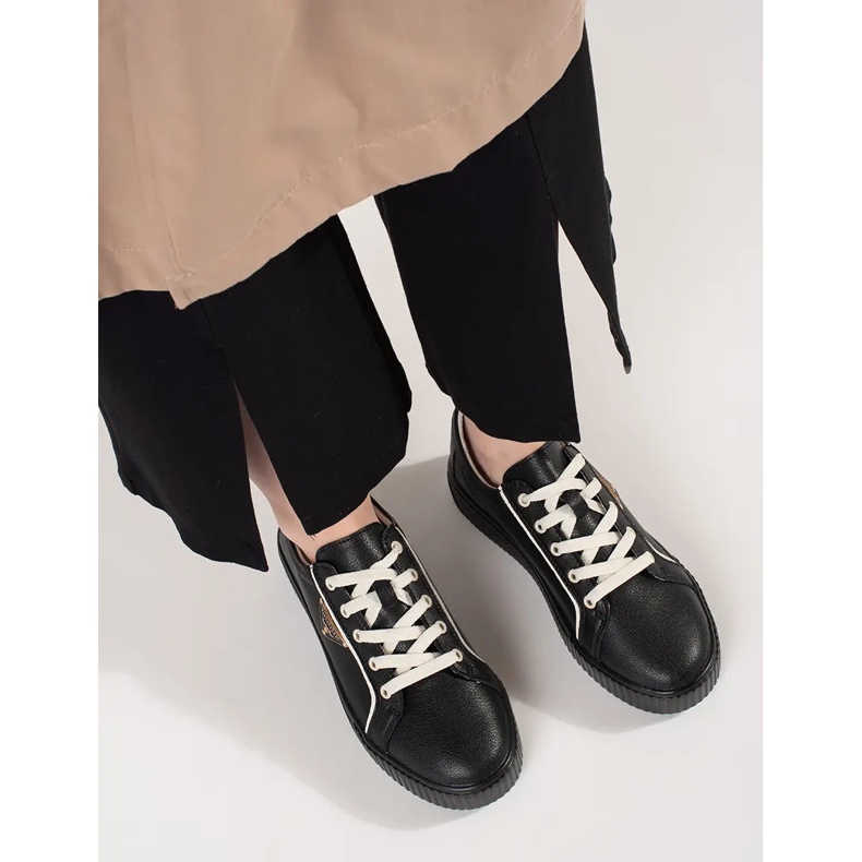 Goodin Zapatillas de cuero negro en una suela gruesa 2 Goodin Zapatillas de cuero negro en una suela gruesa 2