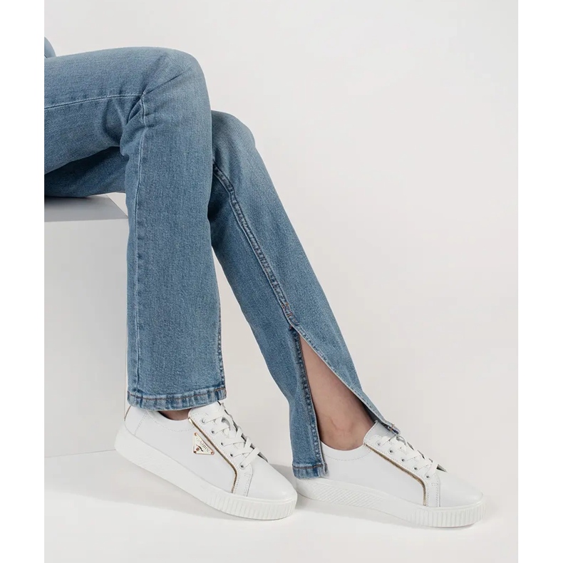 Goodin Zapatillas blancas de cuero en una suela gruesa blanco 2