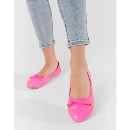 Ballerinas de mujer rosa plana con arco y nariz barnizada 2