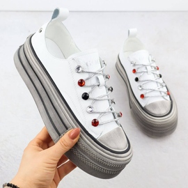 Zapatillas de deporte de cuero en la plataforma White Goe NN2N4054 blanco 4