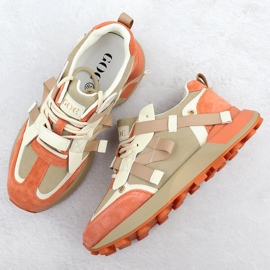 Zapatillas de cuero para mujeres beige naranja goe rr2n4064 5