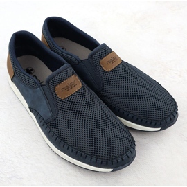 Zapatos para hombres cómodos mocasines azul marino Rieker 11954-14 7