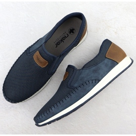 Zapatos para hombres cómodos mocasines azul marino Rieker 11954-14 8
