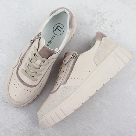 Zapatillas de deporte de cuero en la plataforma beige Filippo DP6862 3