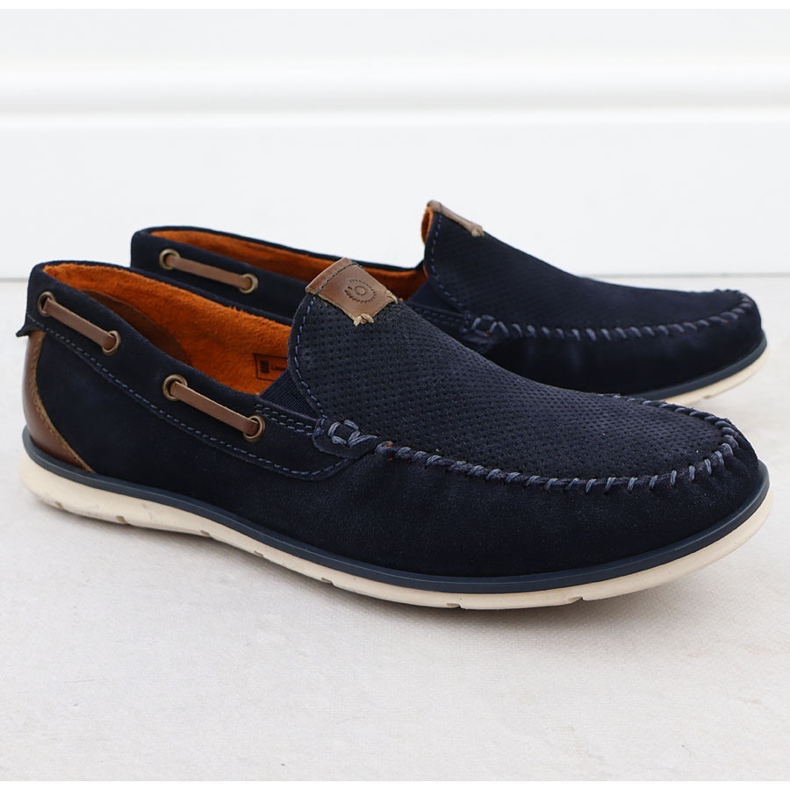 Mocasines de cuero para mujeres cómodos azul marino Bugatti RR153018 1