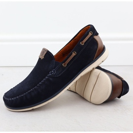 Mocasines de cuero para mujeres cómodos azul marino Bugatti RR153018 2