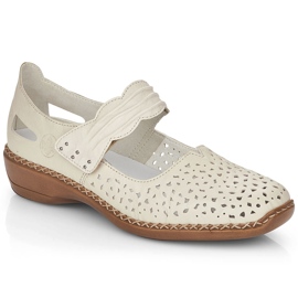 Zapatos de cuero para mujeres con velcro beige rieker 41399-14 13